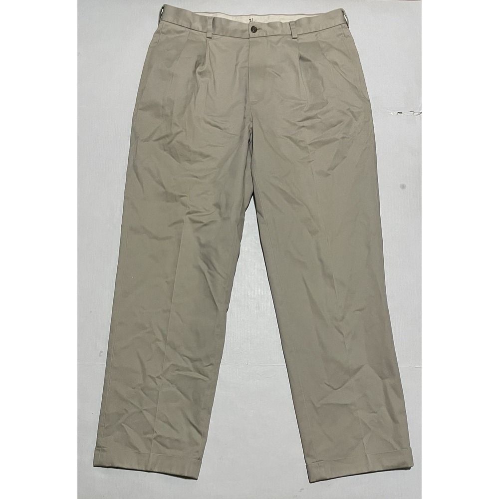 Brooks Brothers Tan Pants 36 X 31.5 Advantage Chino Elliot Pleated Cuffed 346